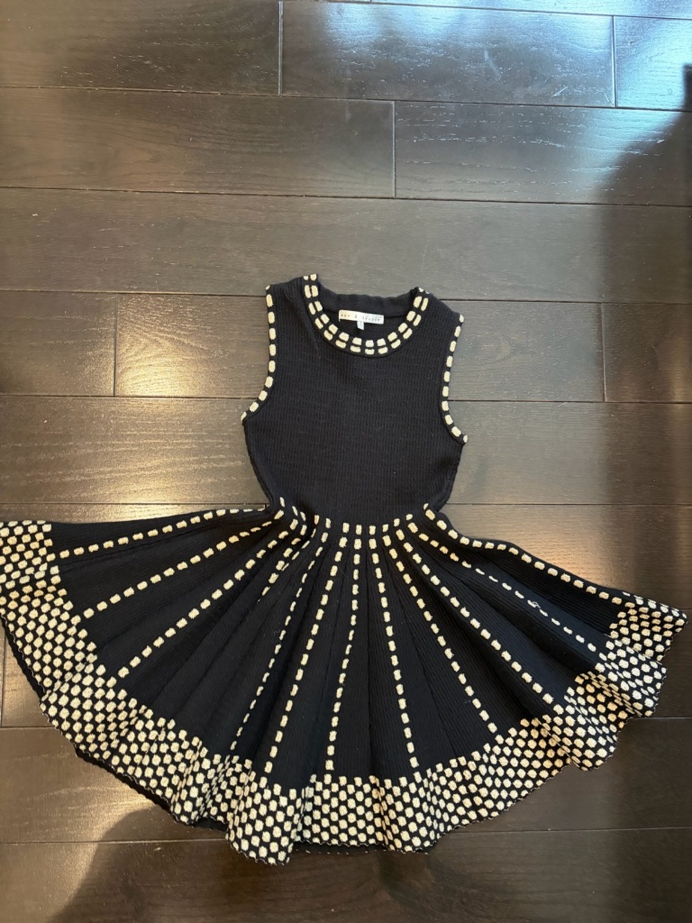 Nev and Lizzie size 7 Girls Black Knit Polka-Dot Skater Dress